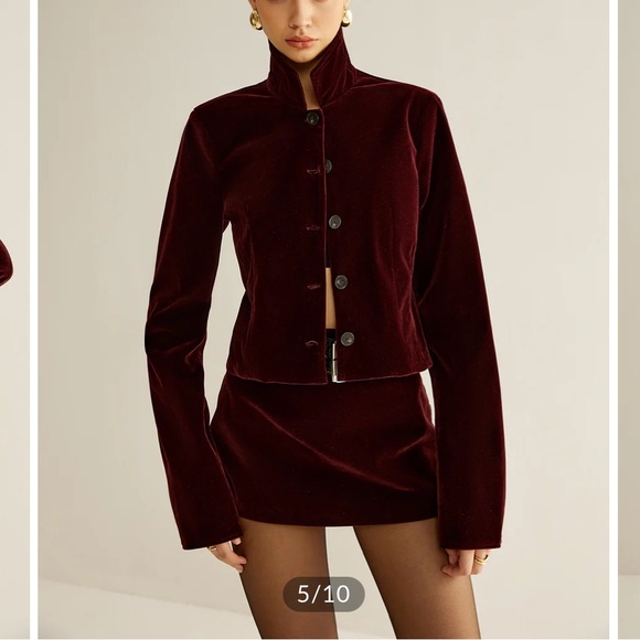 Burgundy Velvet jacket and skirt set - Picture 2 of 7